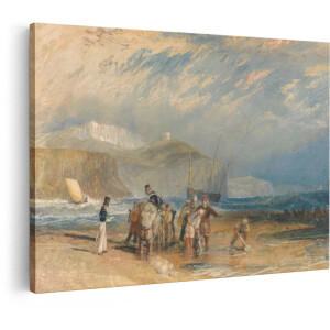 Artaza Canvas Schilderij Kustlandschap Turner - 90x60 cm - Wanddecoratie Strand - Muurdecoratie Vissers - Schilderijen Op Canvas Zeilboot