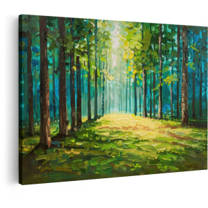 Artaza Canvas Schilderij Bos - 60x40 cm - Wanddecoratie Natuur - Muurdecoratie Landschap - Schilderijen Bomen - Groen