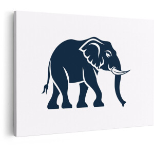 Artaza Canvas Schilderij Gestileerde Marineblauwe Olifant Die Loopt met Slagtanden en Grote Oren - 90x60 cm - Wanddecoratie Woonkamer - Schilderijen - Muurdecoratie