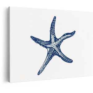 Artaza Canvas Schilderij Donkerblauwe Zeester met Witte Stippen op een Witte Achtergrond - 30x20 cm - Klein - Wanddecoratie Woonkamer - Schilderijen - Muurdecoratie