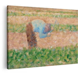 Artaza Canvas Schilderij Boer Op Het Land - 90x60 cm - Wanddecoratie Landschap - Muurdecoratie Seurat - Decoratie Klassieke Schilderijen