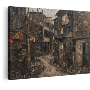 Artaza Canvas Schilderij Vervallen Steeg - 90x60 cm - Wanddecoratie Industrieel - Muurdecoratie Oude Gebouwen - Vintage Schilderijen Op Canvas