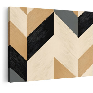 Artaza Canvas Schilderij Abstract Chevronpatroon met Houtstructuur in Beige - Zwart en Grijs - 30x20 cm - Klein - Wanddecoratie Woonkamer - Schilderijen - Muurdecoratie