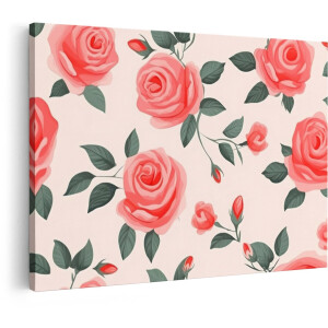 Artaza Canvas Schilderij Rozen Patroon - 30x20 cm - Wanddecoratie Bloemen - Muurdecoratie Boho - Schilderijen Op Canvas Romantisch