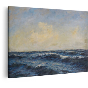 Artaza Canvas Schilderij Olieverfschilderij van Ruwe Zee met Golven en een Bewolkte Hemel - 90x60 cm - Wanddecoratie Woonkamer - Schilderijen - Muurdecoratie