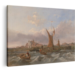 Artaza Canvas Schilderij Haven - 120x80 cm - Wanddecoratie Zeilboot - Muurdecoratie Klassiek Landschap - Schilderijen Op Canvas Zee