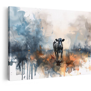 Artaza Canvas Schilderij Abstract - 30x20 cm - Wanddecoratie Koe - Muurdecoratie Natuur - Schilderijen Op Canvas Zwart Wit
