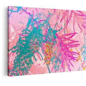 Artaza Canvas Schilderij Abstracte Bloemen - 60x40 cm - Wanddecoratie Kleurrijk - Muurdecoratie Roze - Schilderijen Op Canvas