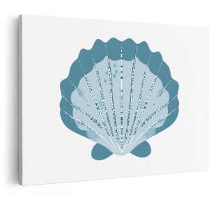 Artaza Canvas Schilderij Schelp - 60x40 cm - Wanddecoratie Zee - Muurdecoratie Schelpen - Decoratie Strand Blauw