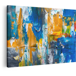 Artaza Canvas Schilderij Abstract - 60x40 cm - Wanddecoratie Modern - Muurdecoratie Kleurrijk - Decoratie Woonkamer - Blauw Geel