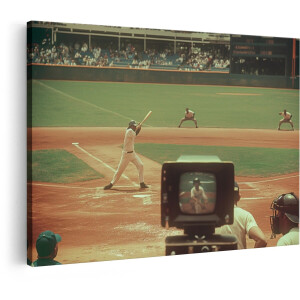 Artaza Canvas Schilderij Honkbal - 60x40 cm - Vintage Wanddecoratie Sport - Muurdecoratie Retro Stadion - Decoratie Slagman