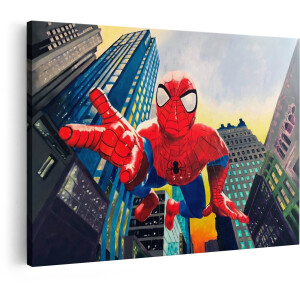 Artaza Canvas Schilderij Superheld - 30x20 cm - Wanddecoratie Spiderman Marvel - Muurdecoratie Kinderkamer - Schilderijen Op Canvas