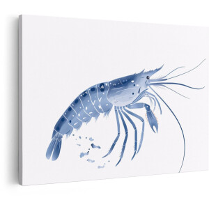 Artaza Canvas Schilderij Garnaal - 120x80 cm - Wanddecoratie Dieren - Muurdecoratie Zeedier - Decoratie Delfts Blauw - Schilderijen Op Canvas