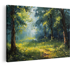 Artaza Canvas Schilderij Schilderachtig Bos met Zonlicht dat door de Bladeren Valt op een Bloemrijk Pad - 120x80 cm - Groot - Wanddecoratie Woonkamer - Schilderijen - Muurdecoratie
