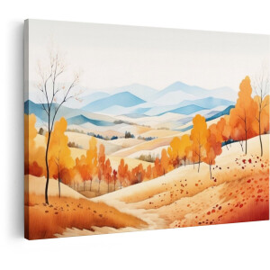 Artaza Canvas Schilderij Schilderachtig Herfstlandschap met Glooiende Heuvels en Levendige Bomen - 120x80 cm - Groot - Wanddecoratie Woonkamer - Schilderijen - Muurdecoratie