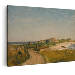 Artaza Canvas Schilderij Schilderachtig Kustlandschap met een Landweggetje Naar een Huisje aan Zee - 30x20 cm - Klein - Wanddecoratie Woonkamer - Schilderijen - Muurdecoratie