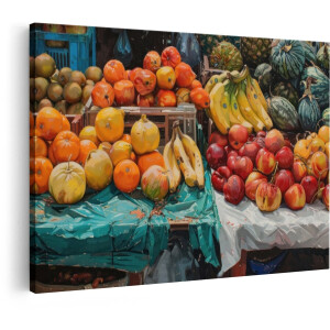 Artaza Canvas Schilderij Fruitmarkt - 120x80 cm - Wanddecoratie Stilleven - Muurdecoratie Kleurrijk Fruit - Decoratie Keuken Schilderijen