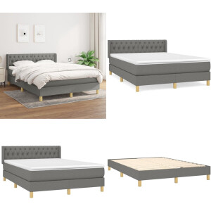 vidaXL Boxspring met matras stof donkergrijs 140x200 cm - Boxspring - Boxsprings - Bed - Slaapmeubel