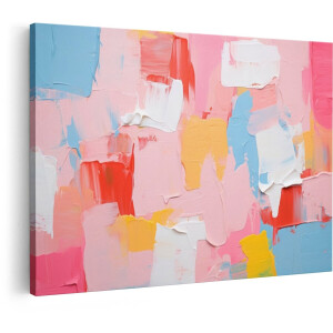 Artaza Canvas Schilderij Abstract - 120x80 cm - Wanddecoratie Modern - Muurdecoratie Kleurrijk - Decoratie Pastel - Schilderijen Op Canvas Roze