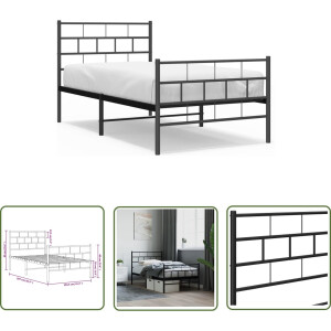 The Living Store Metalen Bedframe - Zwart - 207 x 104.5 x 90 cm - Robuuste constructie