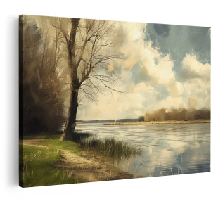 Artaza Canvas Schilderij Landschap - 120x80 cm - Wanddecoratie Natuur - Muurdecoratie Rivier - Decoratie Boom - Schilderijen Op Canvas