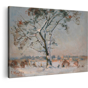 Artaza Canvas Schilderij Winterlandschap - 120x80 cm - Wanddecoratie Boom In De Sneeuw - Muurdecoratie Natuur - Vintage Schilderij Landschap