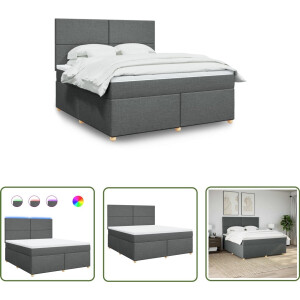vidaXL Matras - Boxspring - Boxspring met matras stof donkergrijs 180x200 cm - Bed Frame - Led Verlichting - Donkere Grijze