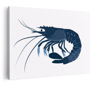 Artaza Canvas Schilderij Garnalen - 30x20 cm - Wanddecoratie Dieren - Muurdecoratie Keuken - Schilderijen Op Canvas Blauw