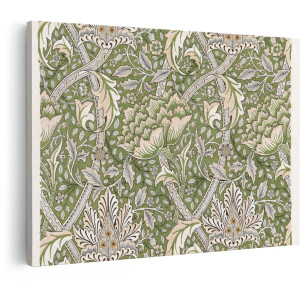 Artaza Canvas Schilderij Bloemen Patroon - 60x40 cm - Wanddecoratie Vintage - Muurdecoratie Groen - Decoratie Woonkamer Bloemen