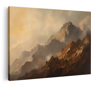 Artaza Canvas Schilderij Majestueuze Bergketen in Gouden Ochtendlicht met Dramatische Wolken - 60x40 cm - Wanddecoratie Woonkamer - Schilderijen - Muurdecoratie