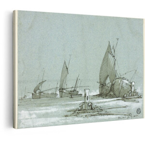 Artaza Canvas Schilderij Schilderij Zee En Strand - 90x60 cm - Wanddecoratie Zeilboten - Muurdecoratie Vintage - Decoratie Maritiem