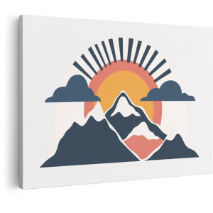 Artaza Canvas Schilderij Zonsopgang boven Besneeuwde Bergen met Wolken in een Abstracte Stijl - 120x80 cm - Groot - Wanddecoratie Woonkamer - Schilderijen - Muurdecoratie