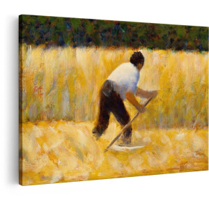 Artaza Canvas Schilderij Boer Met Zeis - 120x80 cm - Wanddecoratie Klassiek Schilderij - Muurdecoratie Landschap - Decoratie Graanveld Seurat