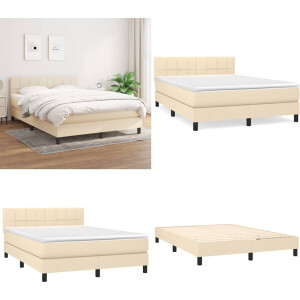 vidaXL Boxspring met matras stof crèmekleurig 140x200 cm - Boxspring - Boxsprings - Bed - Slaapmeubel