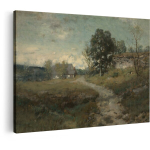 Artaza Canvas Schilderij Schilderachtig Landschap met Huisje en Kronkelend Pad - Impressionistische Stijl - 30x20 cm - Klein - Wanddecoratie Woonkamer - Schilderijen - Muurdecoratie