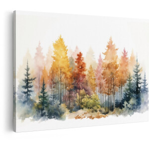 Artaza Canvas Schilderij Bos - 90x60 cm - Wanddecoratie Herfst Aquarel - Muurdecoratie Natuur Landschap - Schilderijen Op Canvas Bomen