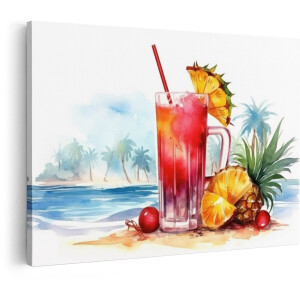 Artaza Canvas Schilderij Cocktail - 120x80 cm - Wanddecoratie Tropisch Strand - Muurdecoratie Ananas - Decoratie Zomer - Schilderijen Op Canvas