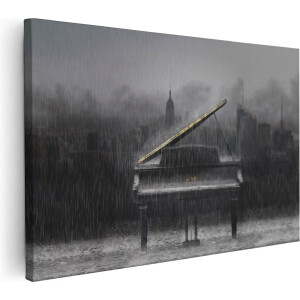 Artaza Canvas Schilderij Piano in de Regen voor een Stad - 30x20 - Klein - Foto Op Canvas - Canvas Print