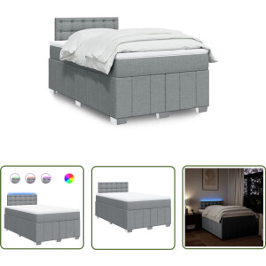 vidaXL Boxspringbed - Boxspring - Boxspring met matras stof lichtgrijs 120x190 cm - Matras - Led Verlichting - Bedroom Furniture