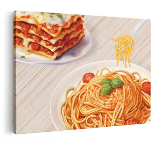 Artaza Canvas Schilderij Spaghetti - 30x20 cm - Wanddecoratie Lasagne - Muurdecoratie Keuken - Kamer Accessoires Italiaans