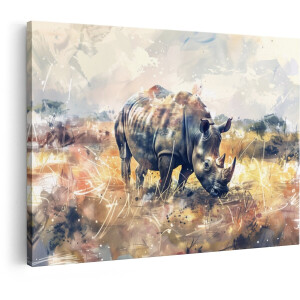 Artaza Canvas Schilderij Neushoorn - 90x60 cm - Wanddecoratie Afrikaanse Savanne - Muurdecoratie Dieren - Decoratie Abstract Aquarel