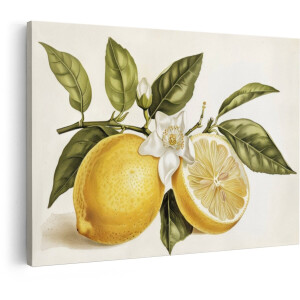 Artaza Canvas Schilderij Citroenen Tak - 30x20 cm - Wanddecoratie Botanisch - Muurdecoratie Keuken - Decoratie Vintage Bloesem - Geel
