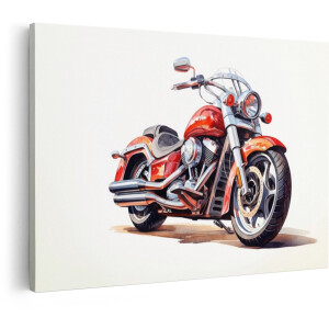 Artaza Canvas Schilderij Klassieke Rode Cruiser Motorfiets met Chromen Accenten op een Witte Achtergrond - 60x40 cm - Wanddecoratie Woonkamer - Schilderijen - Muurdecoratie