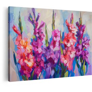 Artaza Canvas Schilderij Gladiolen - 30x20 cm - Wanddecoratie Bloemen - Muurdecoratie Impressionistisch - Schilderijen Op Canvas Kleurrijk - Roze