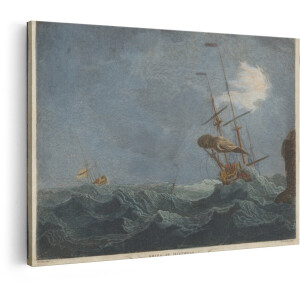 Artaza Canvas Schilderij Zeilschip In Storm - 30x20 cm - Wanddecoratie Woeste Zee - Muurdecoratie Maritiem Landschap - Kamer Accessoires