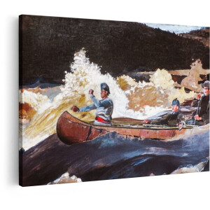 Artaza Canvas Schilderij Kano - 60x40 cm - Wanddecoratie Stroomversnelling - Muurdecoratie Winslow Homer - Klassieke Schilderijen Natuur