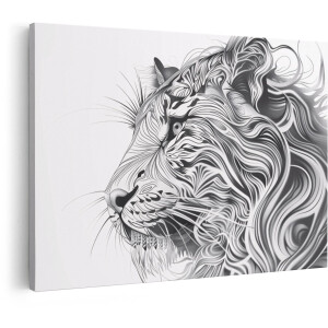 Artaza Canvas Schilderij Tijger - 60x40 cm - Abstracte Wanddecoratie Dieren - Muurdecoratie Zwart Wit - Decoratie Woonkamer