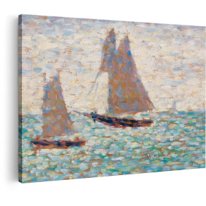Artaza Canvas Schilderij Zeilboten - 120x80 cm - Wanddecoratie Zee - Muurdecoratie Impressionisme - Decoratie Landschap - Schilderijen Op Canvas