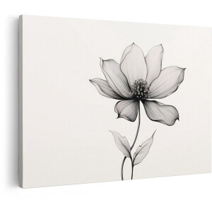 Artaza Canvas Schilderij Bloemen - 60x40 cm - Wanddecoratie Line Art - Muurdecoratie Zwart Wit - Decoratie Bloem - Schilderijen Op Canvas