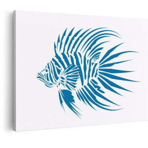 Artaza Canvas Schilderij Blauwe Leeuwvis Illustratie met Gestreepte Patronen en Sierlijke Vinnen - 60x40 cm - Wanddecoratie Woonkamer - Schilderijen - Muurdecoratie